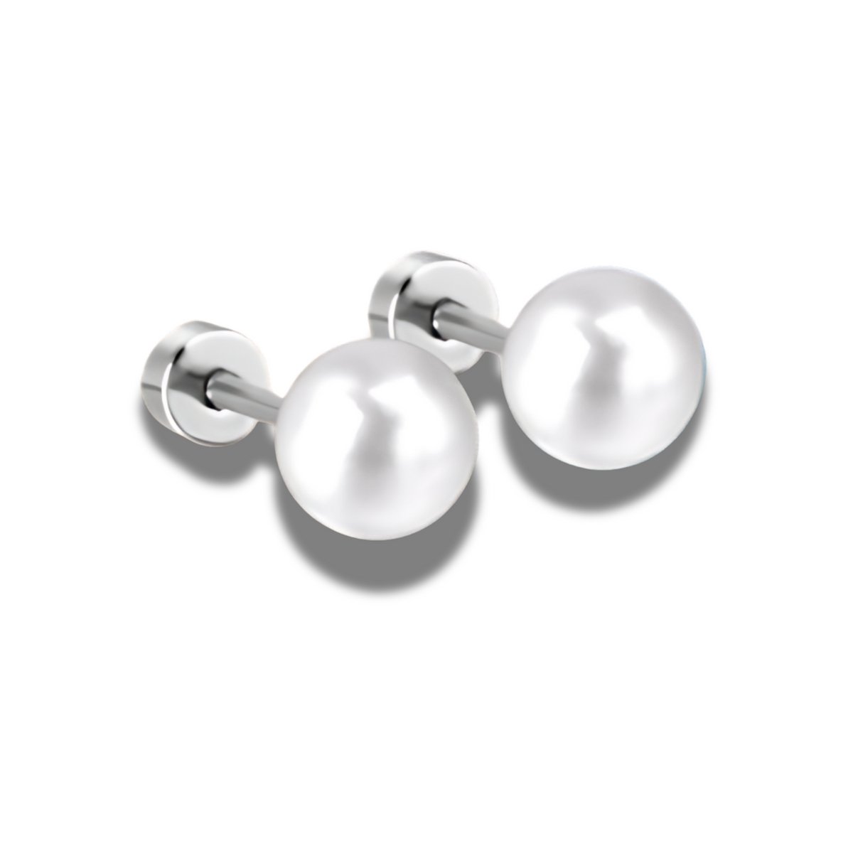 Oorstekers - oorbellen - helix - kunstmatige parel - 8 mm - staal - anti allergisch - zilverkleur - draaisluiting