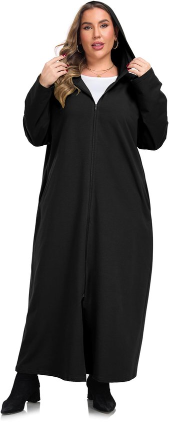 HALCYEEN Dames Hooded Rits Badjas Lange Mouw Huis Jas Volledige Lengte Nachthemd met Zakken S-XXL, marineblauw, XL