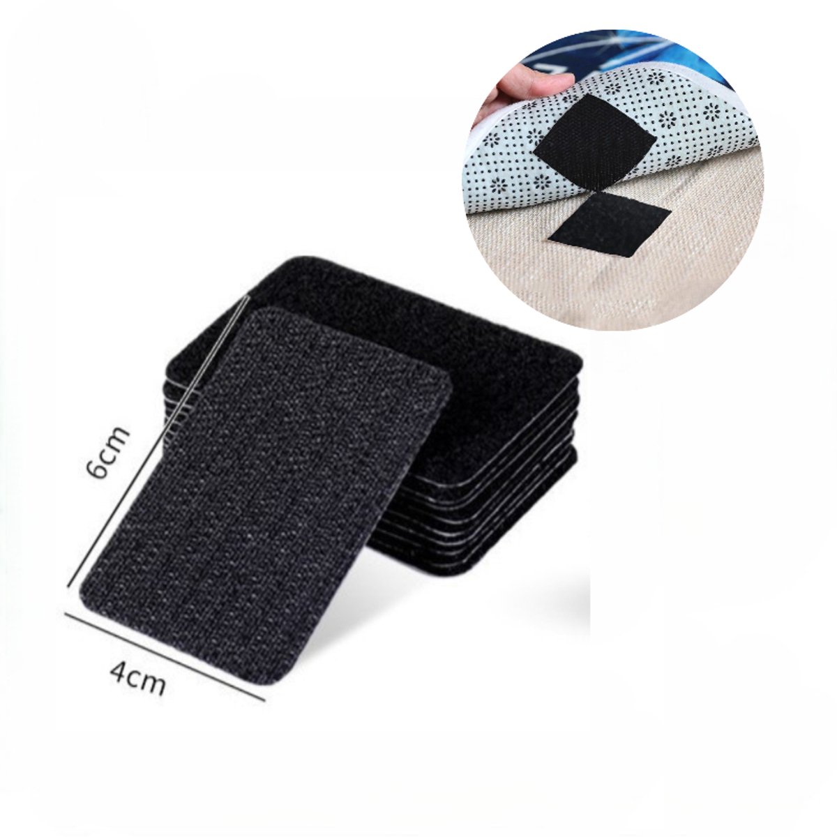 10 Stuks klittenband tape - extra sterk - Sterk dubbelzijdige zelfklevende tapes – Griptape - Rechthoek - Zelfklevend Tape - Anti curling tapijt - Tapijttape - Tape voor deurmat – Antislip- 6 x 4 cm - Zwart - LOUZIR