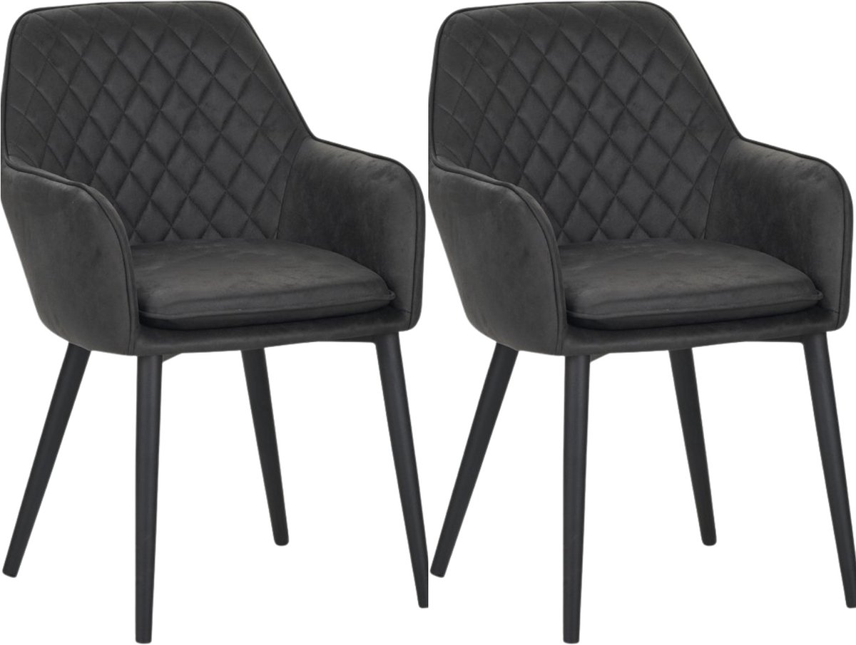 Colenis® - Jay Eetkamerstoel - Set Van 2 - Antraciet - Microfiber - Met armleuning