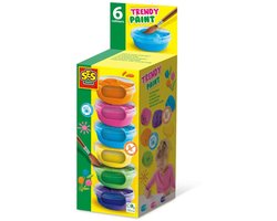 foto van SES Creative - Plakkaatverf Trendy (6x45ml) - extra dekkende plakkaatverf - trendy kleuren - hersluitbare potjes - makkelijk uitwasbaar – knutselverf - hobbyverf