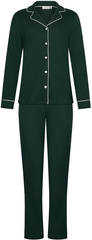 Pastunette Premium - Pyjama - Emerald - Katoen - Interlock - Donkergroen - Doorknoop - Maat 38