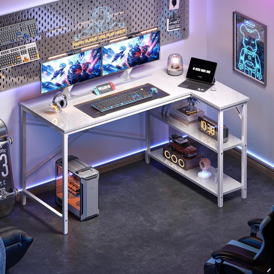 Wit Computerbureau 110 Cm – 2 Lagen, Stevig Metalen Frame, Ideaal Voor Gaming, Studeren En Werken!