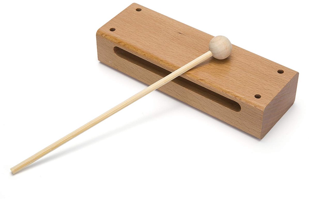 Houten blokken muziekinstrumenten met hamer, massief hardhout percussie ritmeblokken