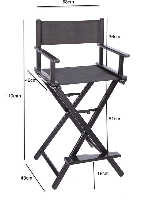 VDD - Stoel - Kruk - Klap Stoel - Make up Stoel - Visagie Stoel - Regisseursstoel - Kaptafel Stoel - Make up Kruk - Kaptafel Kruk - Makeup Stoel - Zwart van VDD — afbeelding 2