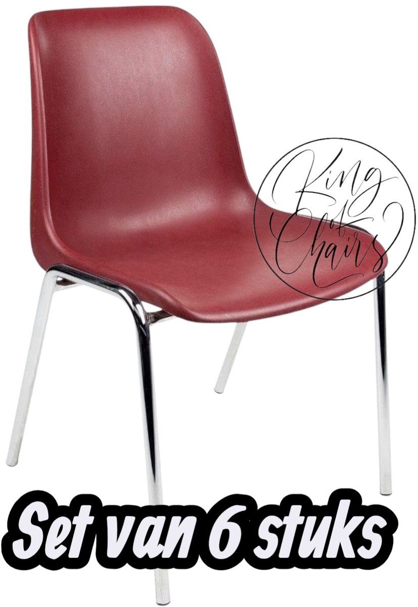 Kantinestoel Helene Bordeauxrood -set van 6- verchroomd onderstel kantinestoel stapelstoel kuipstoel vergaderstoel tuinstoel kantine stoel stapel stoel tuin stoel kantinestoelen stapelstoelen kuipstoelen arenastoel schoolstoel bezoekersstoel Everardo