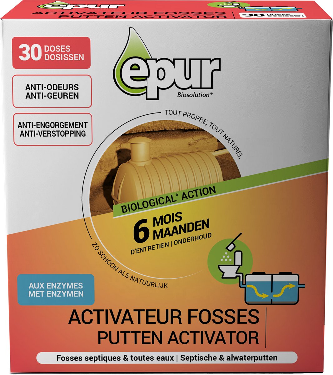 Epur Biosolution Septische Putten Activator — 6 Maanden — 30 Dosissen — 750 g — Beerput, Vetbak & Zinkput