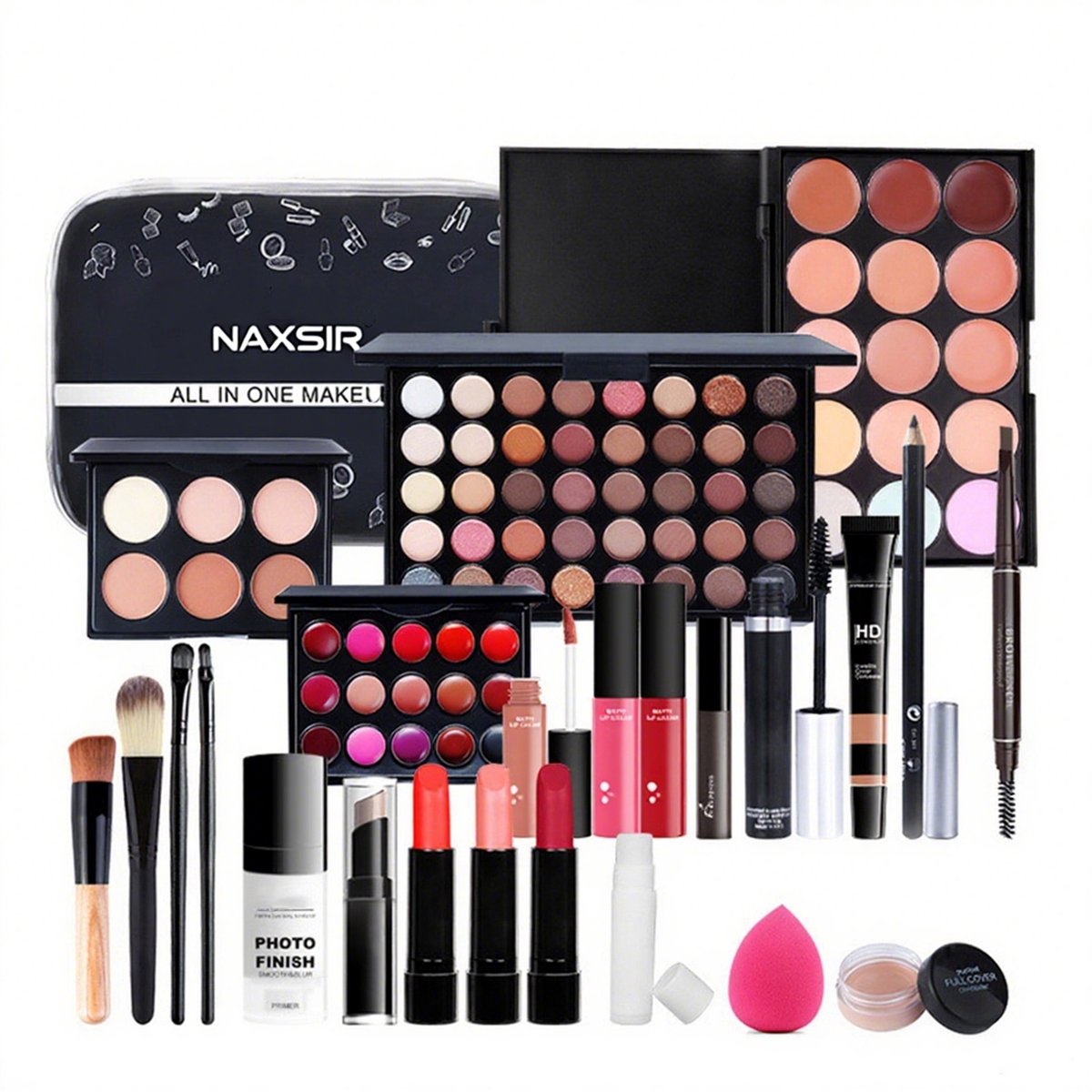 NAXSIR 24-Delige Make-upset voor Beginners - Multifunctioneel Make-up Palette met Kwasten, Oogschaduw & Lippenstift
