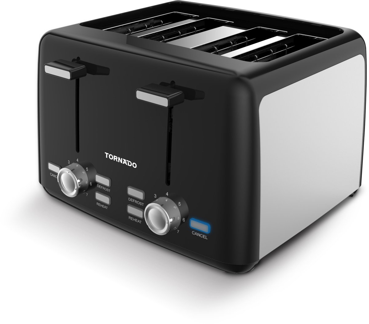 Tornado TTA-5406-GS - Broodrooster - 4 Sleuven - 7 Bruiningsstanden - 1600W - Zwart/Zilver