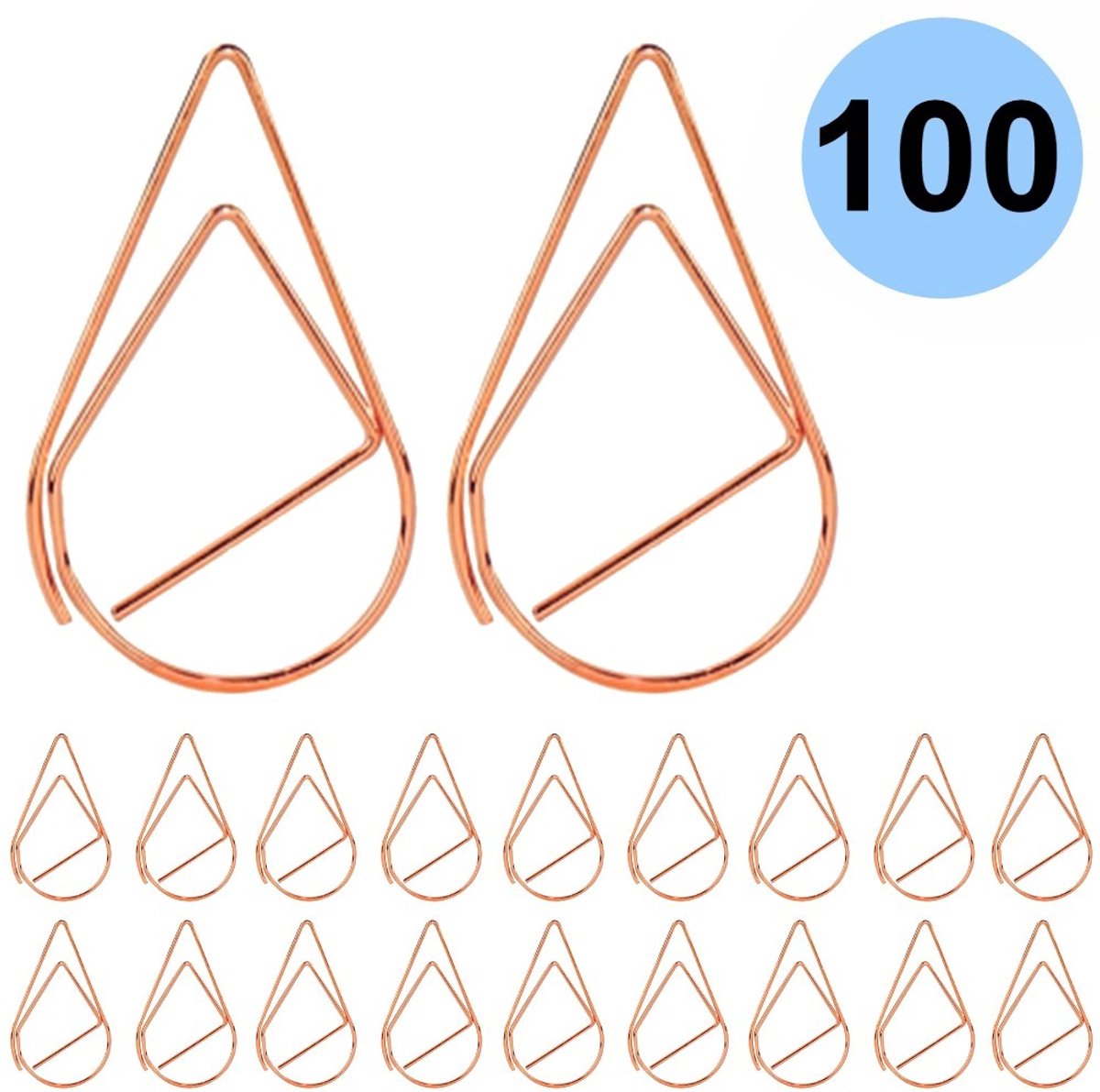 Fako Bijoux - 100x Paperclip Druppel Rosé Goud - Druppelvormige Rosé Goudkleurige Paperclips - Clip Waterdrop Rosé Goud - Sluitclip - Paperclip - Papierklem - Cadeauverpakking - Trouwen - Geboorte - 2.5cm - 100 Stuks