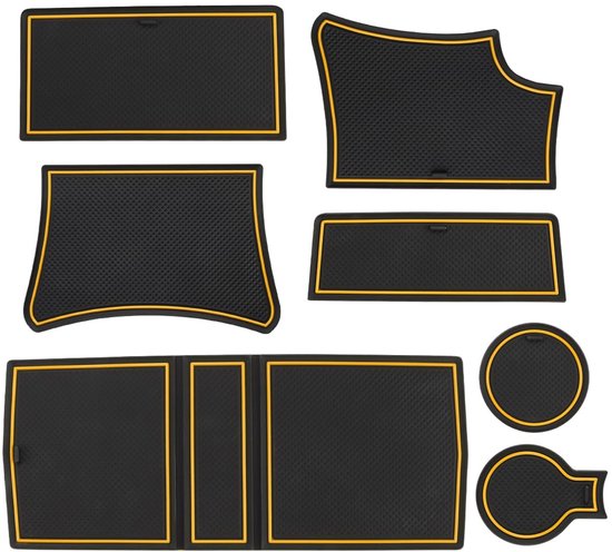 MARCHFA Tapis Antidérapants En Caoutchouc Jaune Pour Peugeot 208 2008 E-208 E-2008 2020-2025 - Set De 7 Protection Porte-gobelet, Rainures Et Console