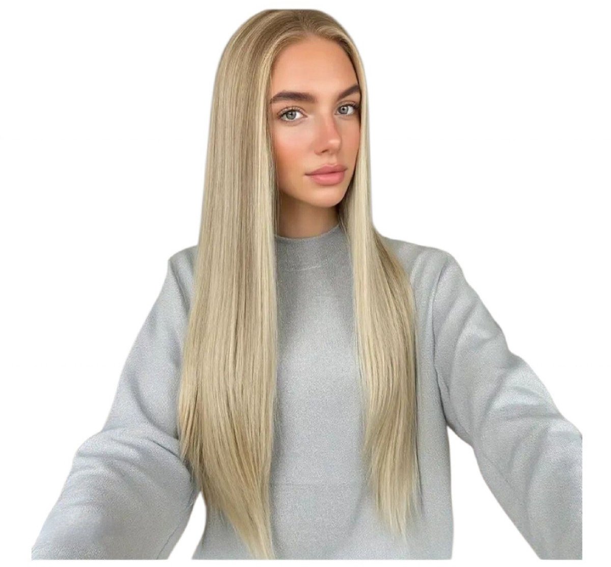 Frazimashop- Ombre Blond/Ashbruin Pruiken - extra Luxe Hittebestendig pruik- 24 inch Pruiken Dames Lang steil Haar - #Front Lace Wig 13x4 60 cm-Europees & Amerikaans Stijlhaar