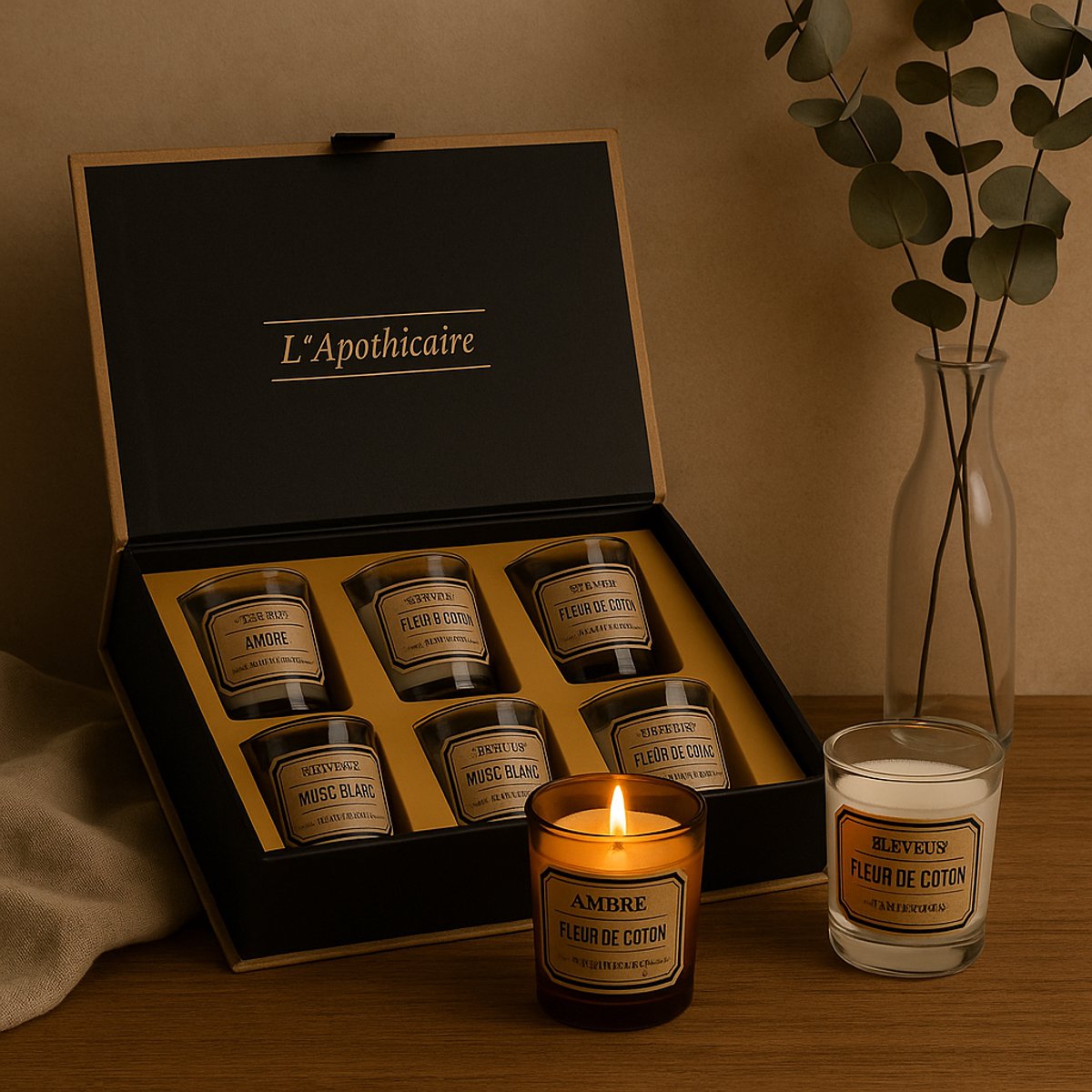 Luxe Geurkaarsen Geschenkset – Set van 6 Sfeerkaarsen in Cadeaubox – Aroma’s van Vanille, Roos & Musk – Perfect Cadeau voor Vrouwen – Beige — cadeau in Wonen & Interieur - foto 4