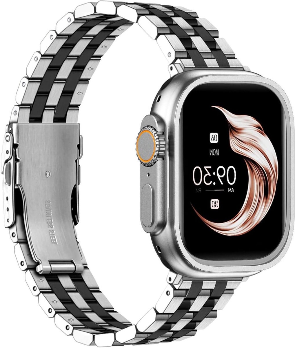 Allecto Plus - Roestvrijstalen horlogeband Compatibel voor Apple Watch - Mode-armbanden Dames - Vervangende horlogeband - Armband iWatch Serie 6 5 4 3 2 1 SE - Sportief ontwerp - Roestvrij staal.