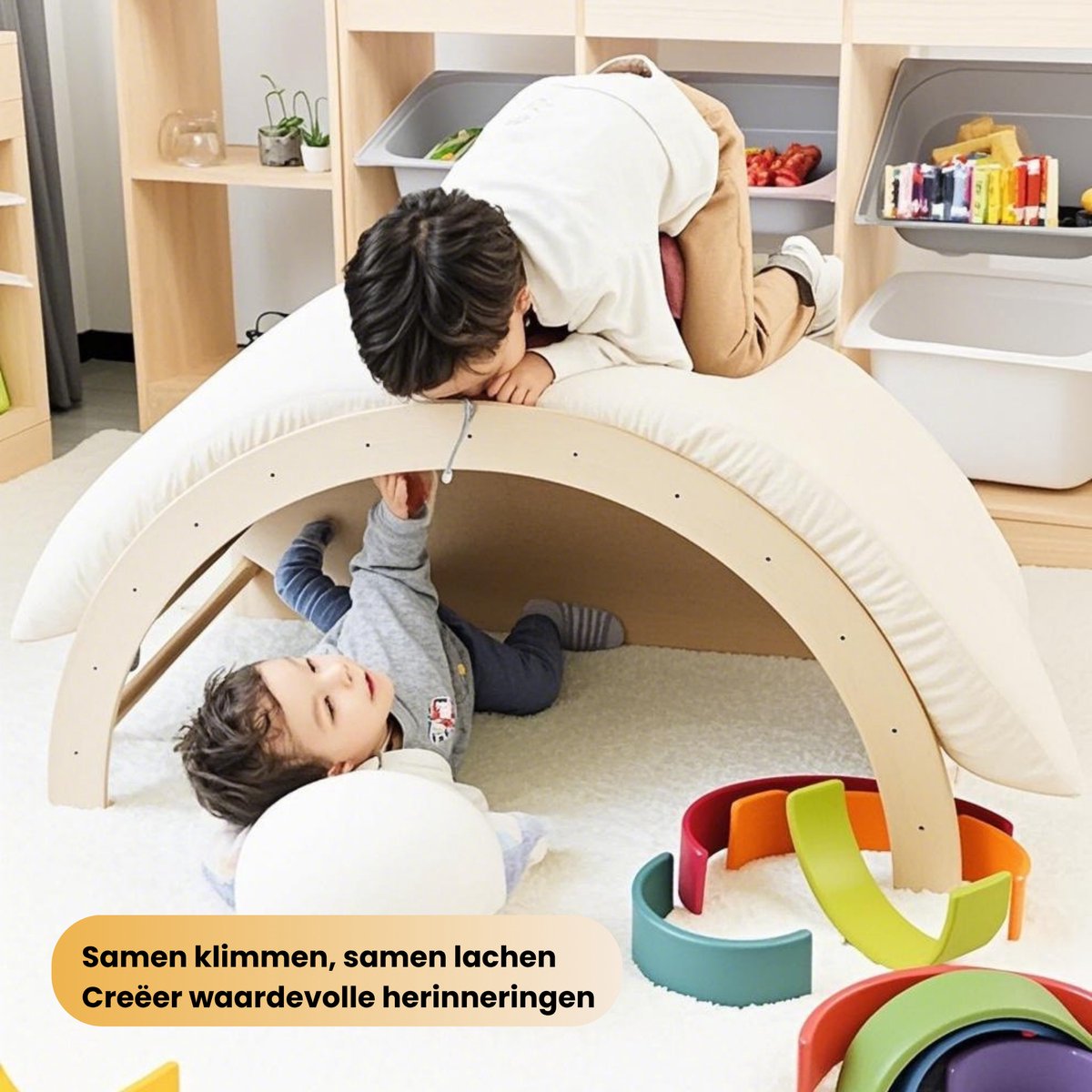 Wobli 5-in-1 Houten Klimboog & Klimrek - Inclusief Kussen - Montessori & Pikler Geïnspireerd - Prikkelarm Speelgoed - Scandinavisch Design - Duurzaam Hout - Vanaf 18 Maanden — afbeelding 2