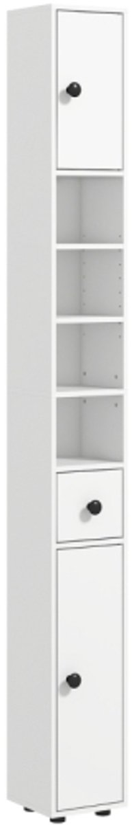 Kleankin slanke badkamerkast, hoge toiletkast met lade en 4 open vakken, badkamerkast voor kleine ruimtes, badkamer, woonkamer 20 x 20 x 180 cm, wit