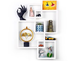 Belle Vous White Floating Cube Shelves - Wall-Mounted Wooden Storage Cubes for Home Bedroom, Living Room, Bathroom, Kitchen or Office - Decorative Wall Display - 4 Different Sized Shelves