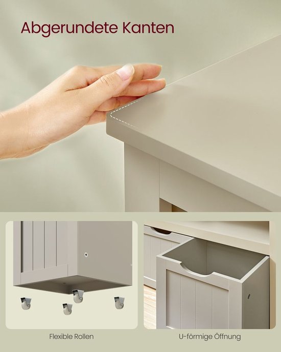 Houten kinderbankje in taupe met houtlook deksel