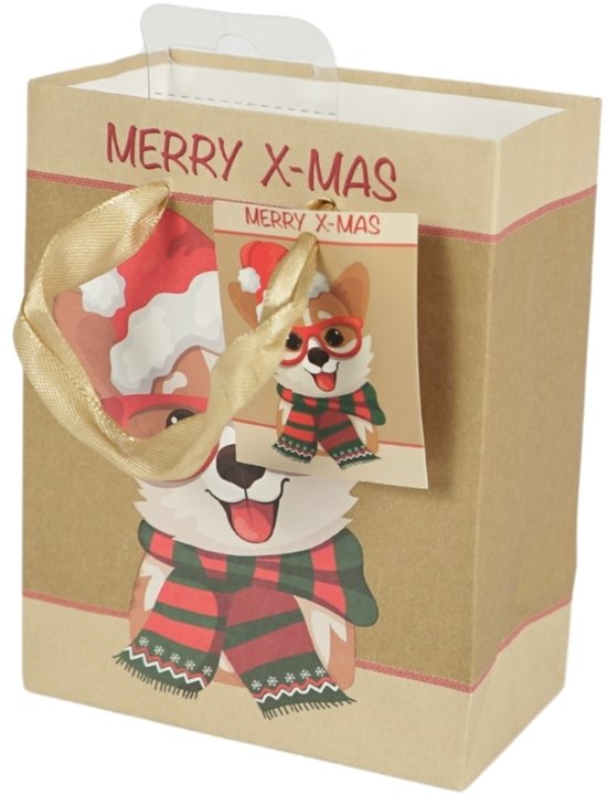 Kerst geschenktas geschenkverpakking merry X-mas 14,5 cm, doos 24 stuks
