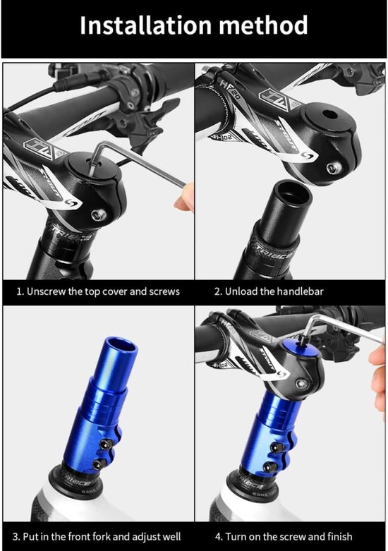 Stuurlifter voor fietsen - Stuurverhogers voor fietsen - Stuurlifter voor fietsen - Verlengstuk voor fietsstuurpen - Verlengstuk voor fietsstuur, Verstelbare stuurlifter voor fietsen, Vorklifter - Verlengstuk voor stuurpen - Past op 1-1/8" (28,6 mm) — afbeelding 3