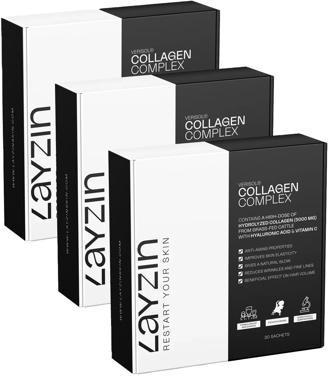 Goedkoopste LAYZIN Verisol Collageen Beauty Complex - Collageenpoeder - Anti-aging - Halal - Jeugdige huid, Sterk haar, gezonde nagels - Hyaluronzuur & Vitamine C - Verpakt per zakje, 90 stuks