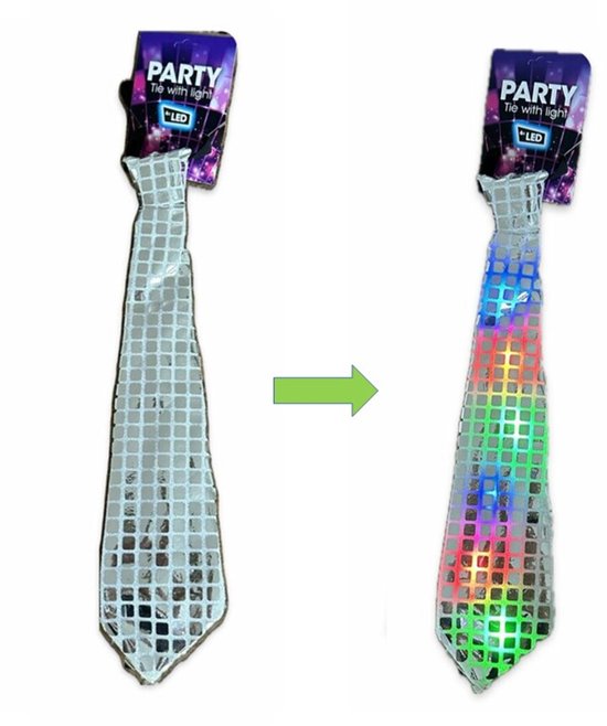 Glitter stropdas ZILVER - LED verlichting.