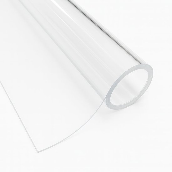 Een rol van doorzichtig vinyl, glad met een lichte glans. De randen zijn dikker en geven een afgeronde look.