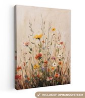 Peinture sur toile 90x120 cm - Décoration murale exclusive Fleurs sauvages - Coups de pinceau - Relaxant - Décoration murale salon - Décoration chambre - Accessoires chambre - Peintures sur toile