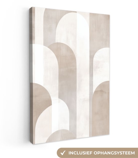 Canvas schilderij 80x120 cm - Exclusieve wanddecoratie Abstracte bogen - Modern - Beige - Muurdecoratie woonkamer - Slaapkamer decoratie - Kamer accessoires - Schilderijen op canvas
