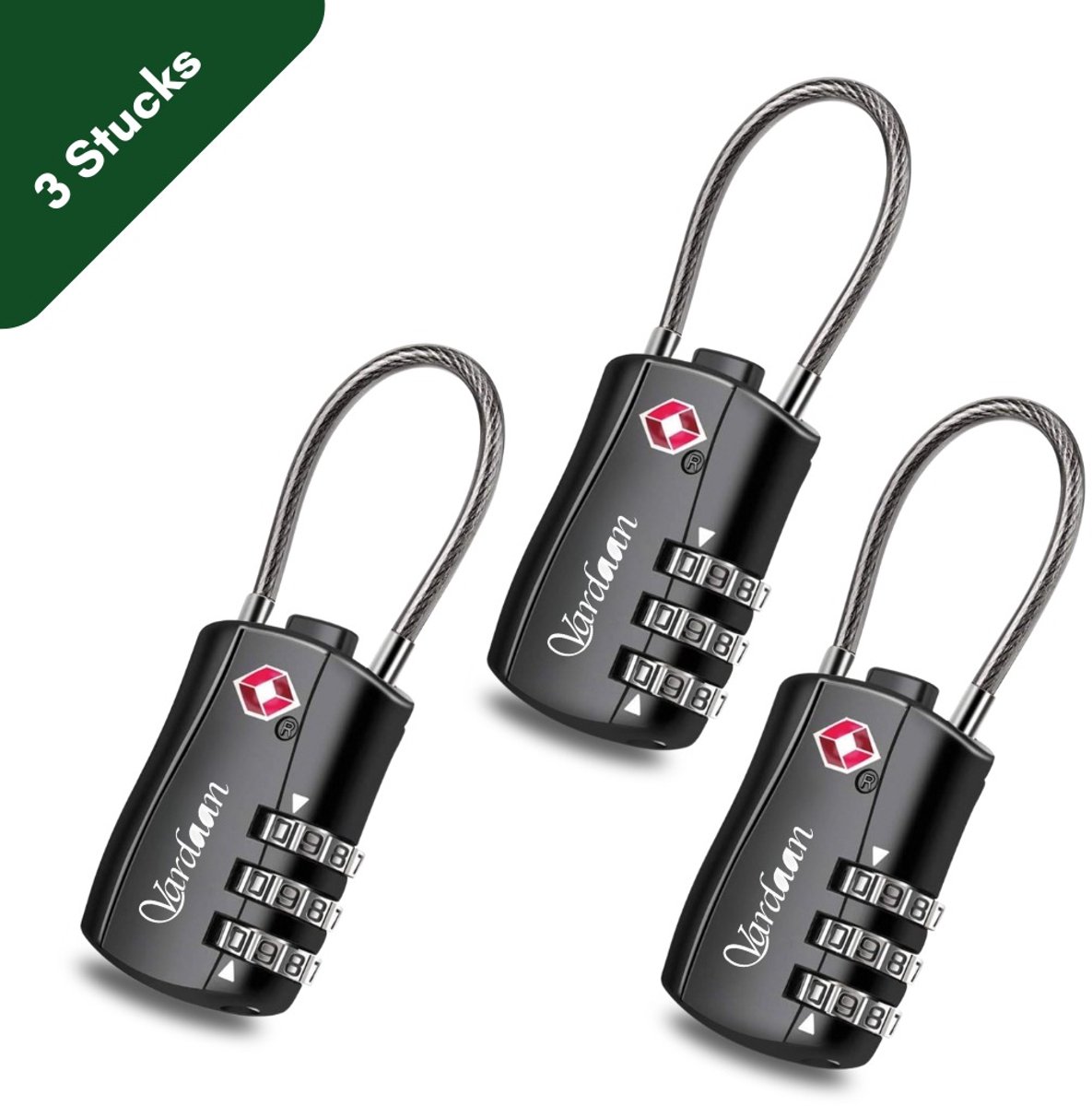 Bol.com Vardaan TSA Reisslot - Kofferslot - Cijferslot - Gecertificeerd slot - Slot met cijfercode - 3-cijferige combinatie - Zw... aanbieding