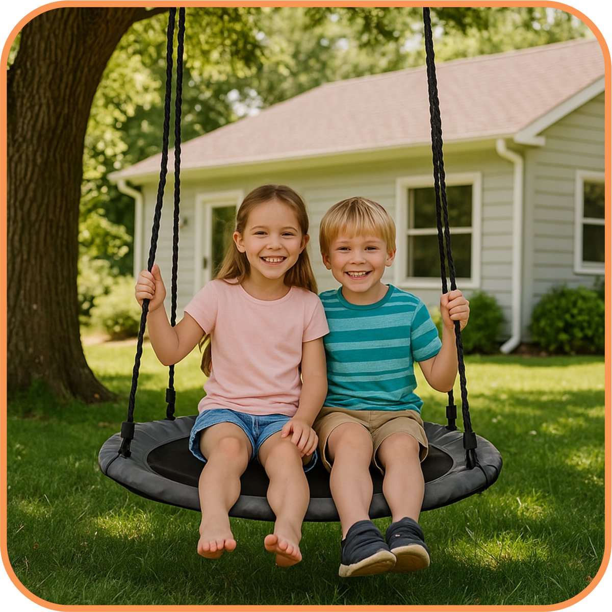 Springos Nestschommel | Kinderschommel | Ø110 CM | Max 150 KG | Zwart/Grijs — afbeelding 2