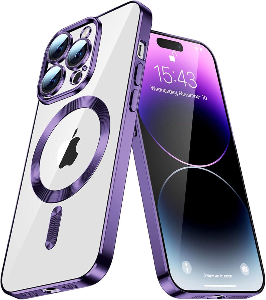 Telefoonhoesje Geschikt voor iPhone 14 Pro Max – Siliconen Hoes met Chroom – Compatibel met MagSafe – Geïntegreerde Camerabescherming – Paars – FuturiQ