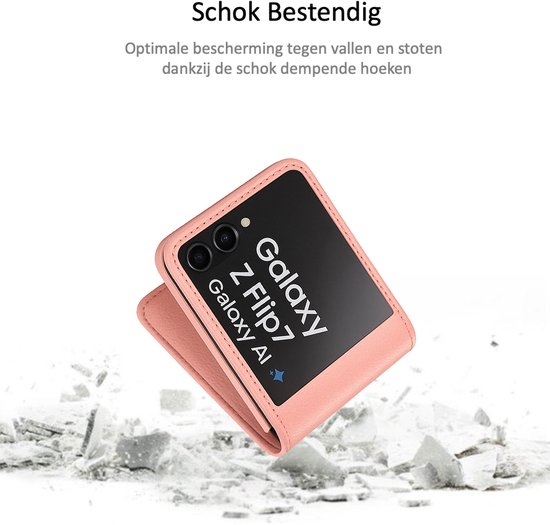 Étui portefeuille ChiGuard pour Galaxy Z Flip 7 – Étui portefeuille – Cuir rose souple