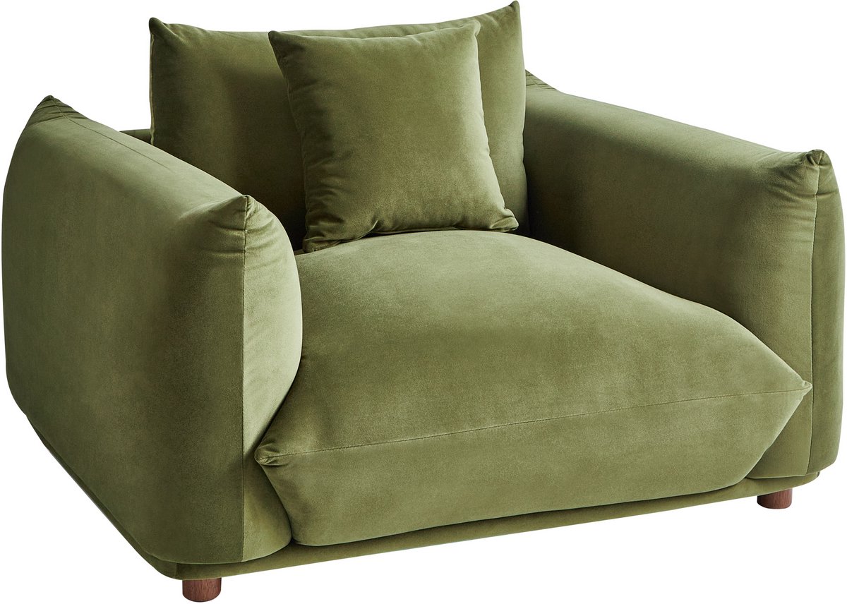 BELIANI LUVOS Fauteuil Groen Fluweel Donkere Houtkleur