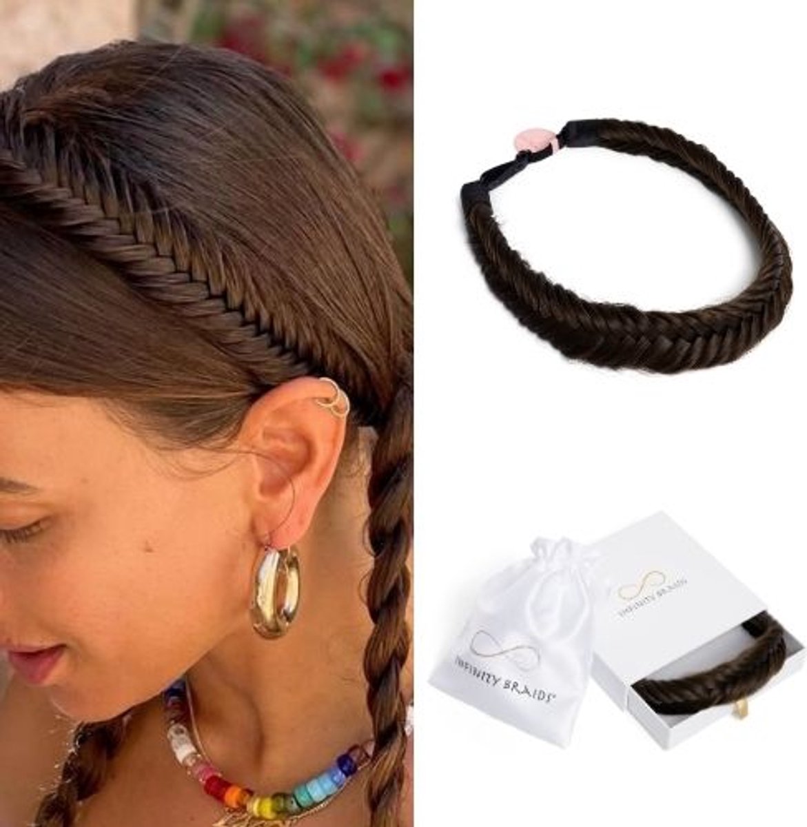 Infinity Braids - Jolie Fishtail Braid - Haarband - Haarband Dames - Haarbanden - Haarband Meisje - Jolie Mocha-Chino