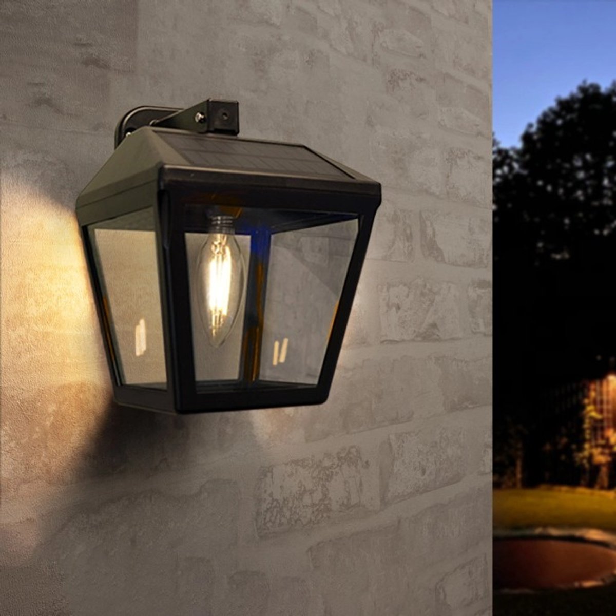 Solar wandlamp buiten 'Noah' - Buitenlamp met LED filament lamp - Tuinverlichting op zonne-energie geschikt voor de schutting - Zwart