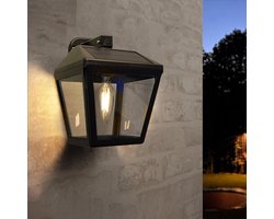 RexTech Solar wandlamp buiten 'Noah' - Buitenlamp met LED filament lamp - Tuinverlichting op zonne-energie geschikt voor de schutting - Zwart