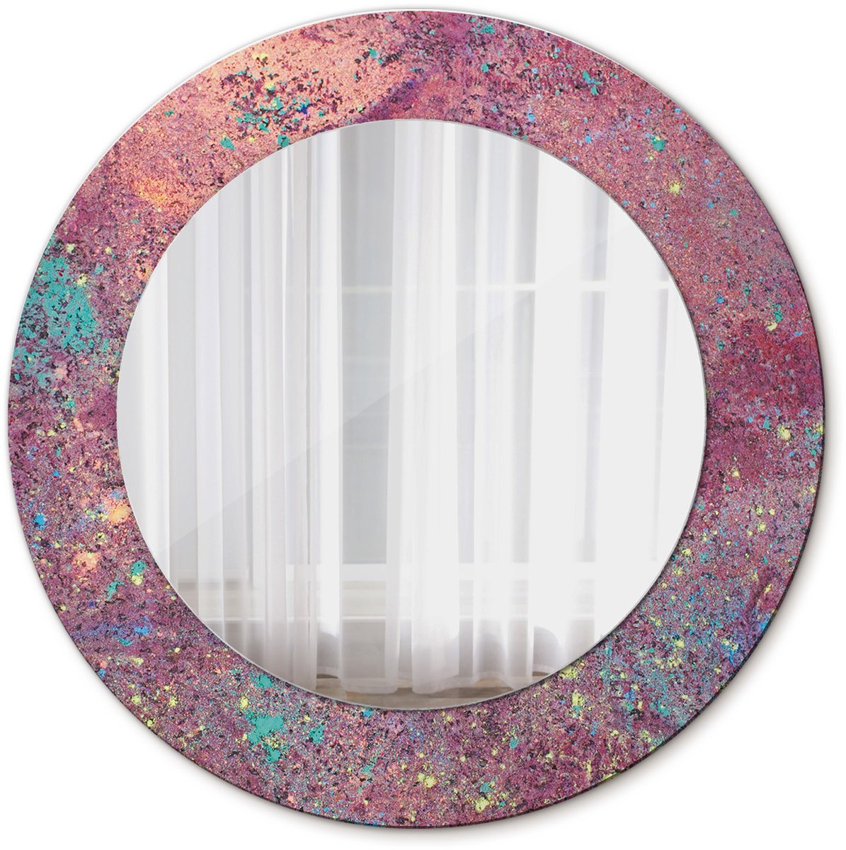 Tulup Spiegel - Ronde Spiegel - Spiegel op gehard Glas - Kleurenfestival - Diameter: 50 cm - Paarse - Badkamerspiegel - Gangspiegel - Eetkamer - Decoratieve spiegel - Tijdloos Spiegel - Luxe Spiegel - Wandmontage