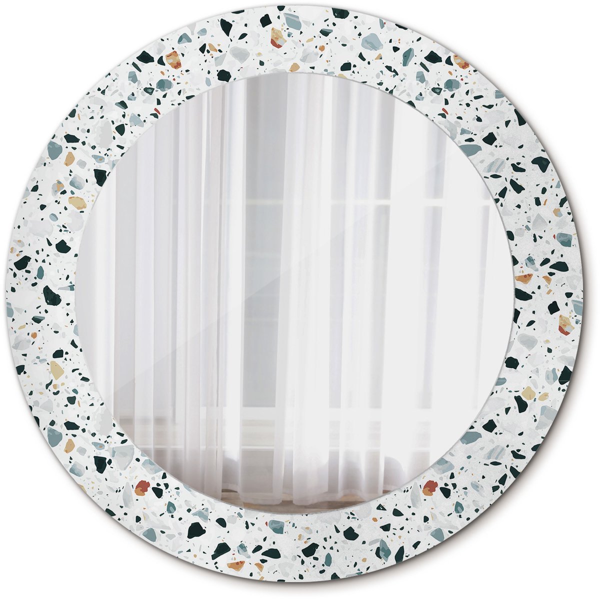 Tulup Spiegel - Spiegel op gehard Glas - Ronde Spiegel - Natuursteen - Diameter: 60 cm - Spiegel met patroon - Woonkamerspiegel - Inloopkastspiegel - Hal - Witte - Premium Spiegel - Make-up Spiegel - Montageset