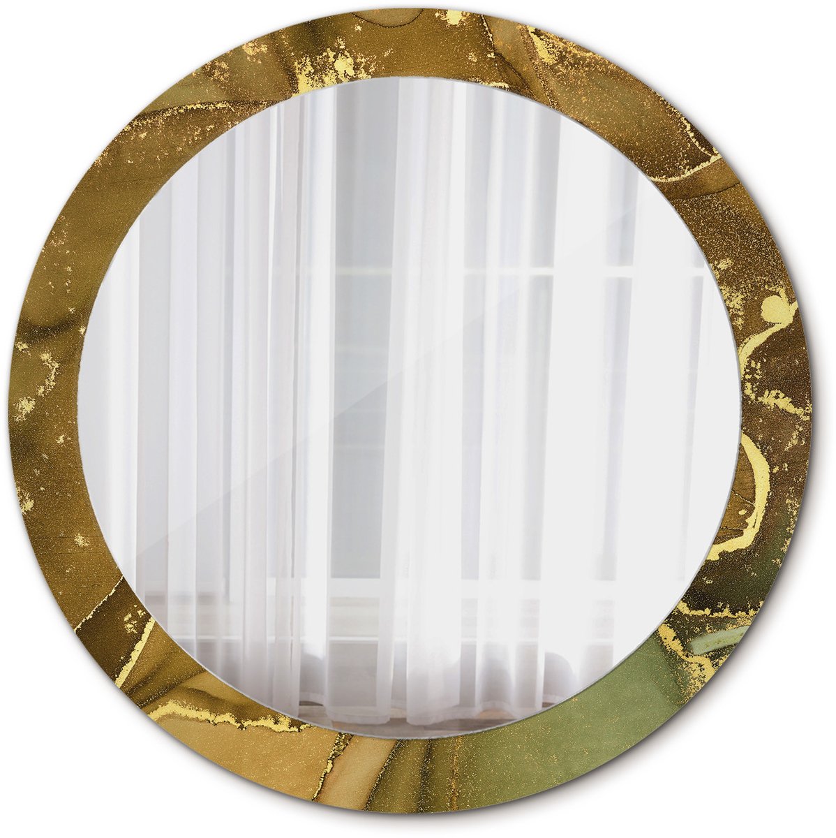 Tulup Spiegel - Ronde vorm Spiegel - op gehard Glas - Metallic wervelingen - Diameter: 80 cm - Spiegel met decoratieve opdruk - Inloopkastspiegel – Badkamerspiegel - Toiletspiegel - Gouden - Wanddecoratie Spiegel - Elegant Spiegel - Montageset