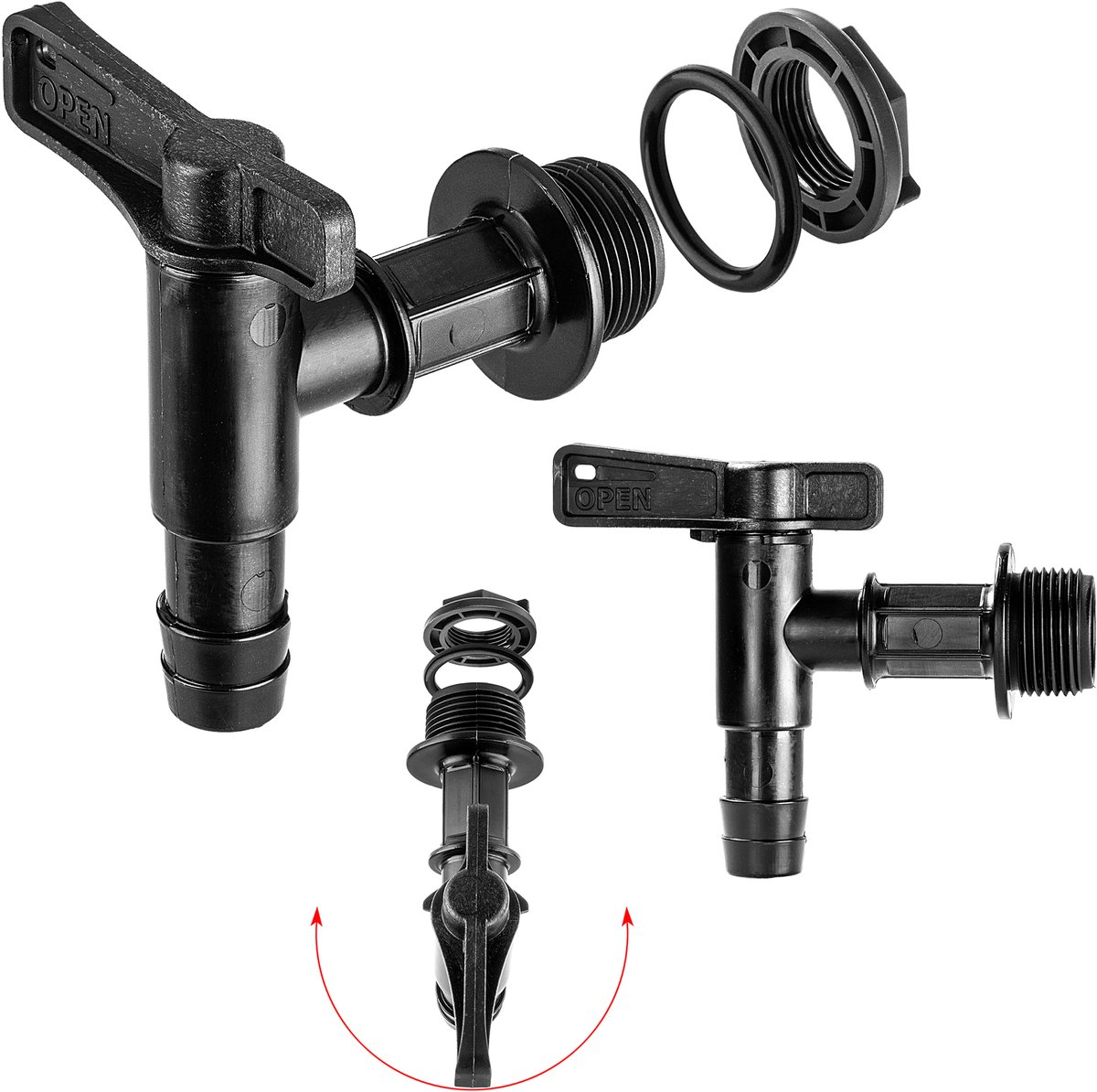 KADAX Aftapkraan voor regenton, 3/4 inch kraan van kunststof, tapkraan met afdichting en borgmoer afdichtband, kraan voor waterreservoir (zwart, 86 mm)