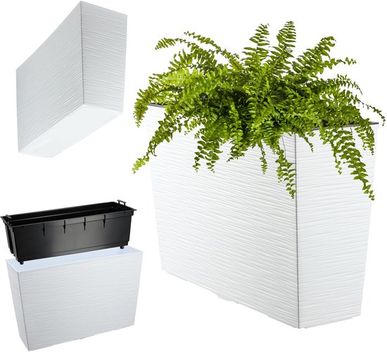 Jardinière en plastique KADAX, 18,5 x 55,7 cm, 5 couleurs, pot de fleurs avec bandes d'irrigation, jardinière de balcon avec insert, jardinière d'extérieur, jardinière (rectangulaire, motif losange, blanc)