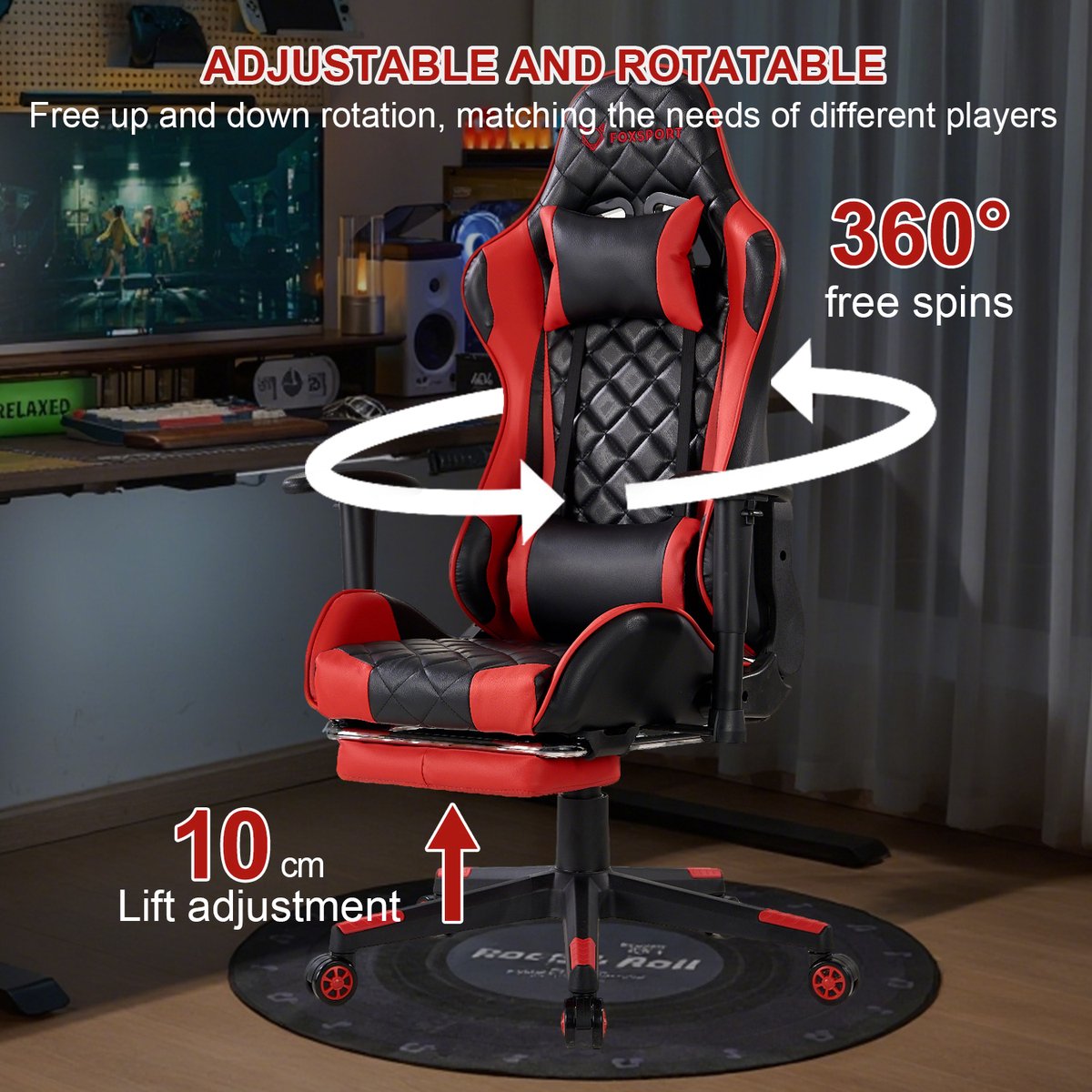 FOXSPORT Gaming Stoel Rood 180° Verstelbare Rugleuning - afbeelding 3