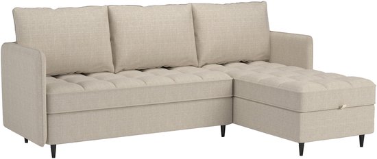 Lindhus|Canapé 3 places avec rangement, méridienne réversible en Chenille Crème