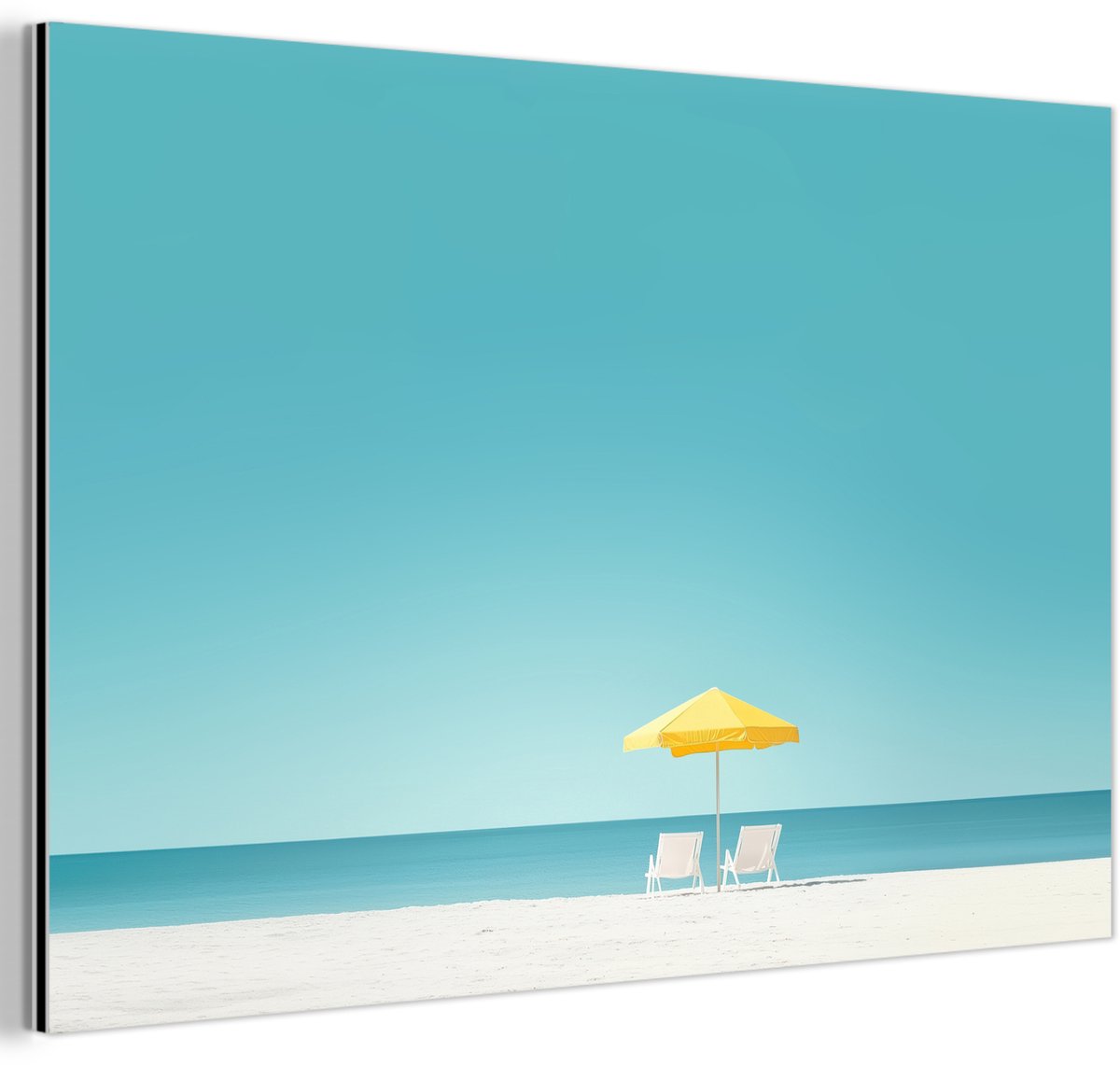 Aluminium schilderij 180x120 cm - Wanddecoratie metaal - Strand - Blauwe lucht - Geel - Pa