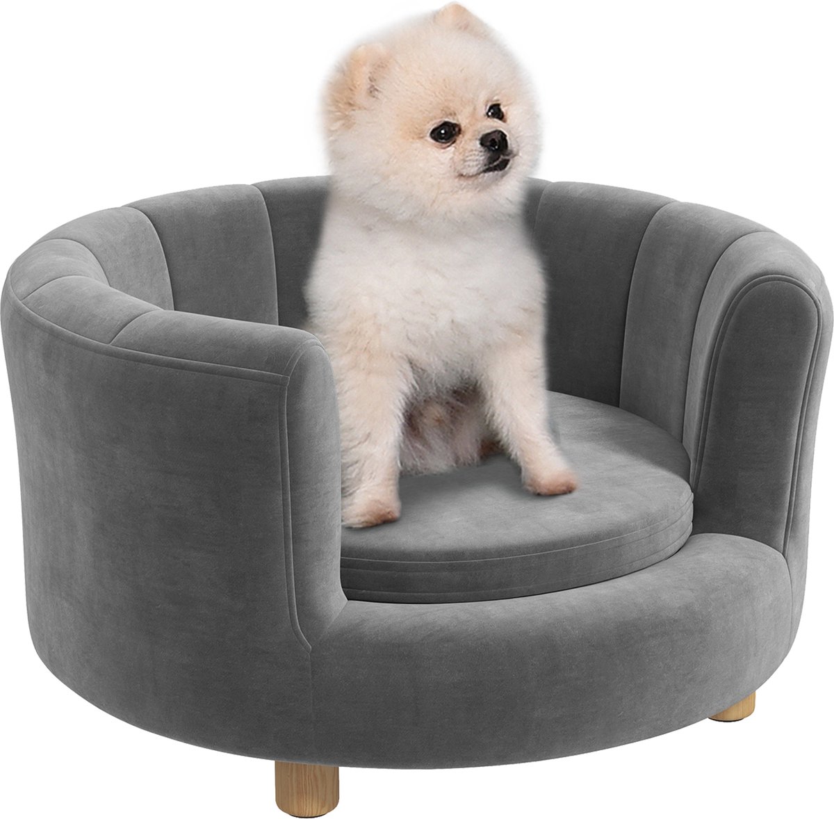 PawHut Hundesofa Hundecouch, Waschbarer Bezug, Haustiersofa mit Rückenlehne und Holzbeine, Katzensofa, für kleine Hunde unter 4,5 kg, Grau