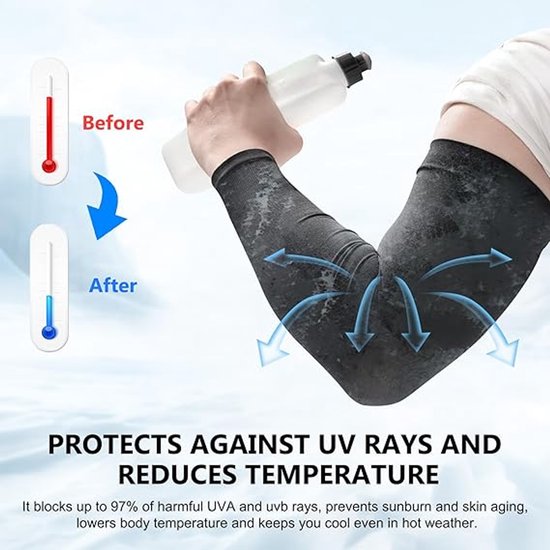 4 paar mouwen - Unisex - Sleeves - Ultralichte mouwen - Arm Sleeve - UV-bescherming voor armen - Volwassenen - Zonnebrandcrème Mouw IJszijde Arm Mouwen - Comfort Cooling Sports Compressiemouwen - Ideaal voor sporten, fietsen, golfen - Zwart — afbeelding 2