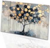 Boom met gouden en blauwe cirkels - Boom glas schilderijen - Schilderijen natuur - Abstracte kunst - Schilderij acrylglas - Wanddecoratie - acrylglas 45x30 cm