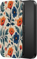 Étui de téléphone Smartphonica adapté à iPhone 15 Pro Max Étui de Bookcase en similicuir avec languette magnétique et porte-cartes avec imprimé Fleurs bleues et rouges adapté à iPhone 15 Pro Max