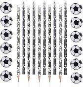 Allecto Plus - Voetbalstiften en Voetbalgummetjes Set voor Kinderen - 10 stuks stiften en 14 gummetjes - Ideaal voor school en kantoor - Creatief tekenen met voetbalthema